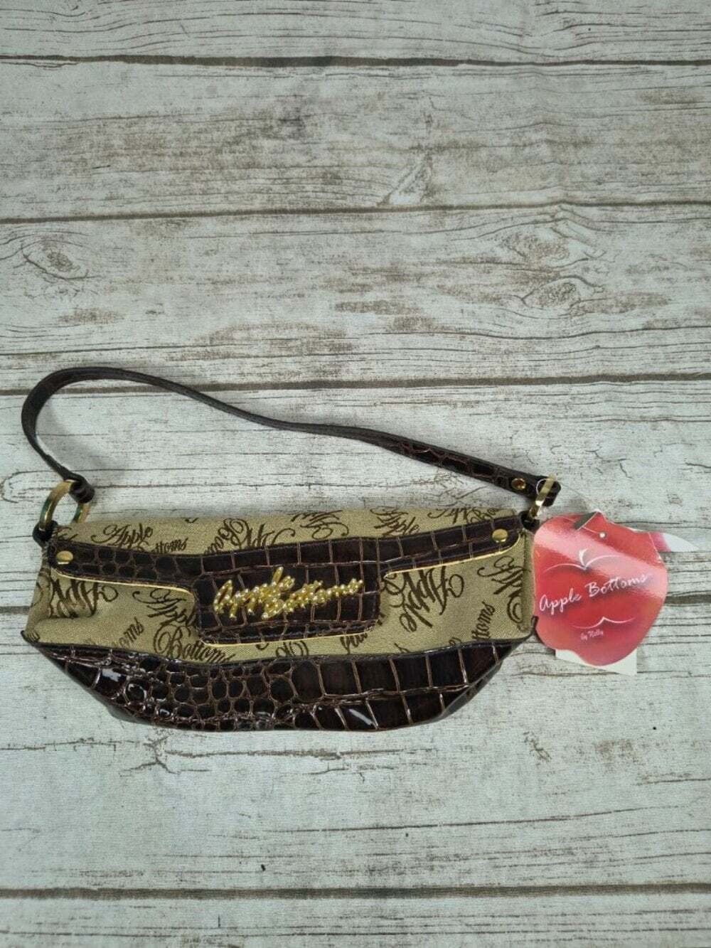 Apple Bottoms Brown Croc Embossed Baguette Bag New With Tags
